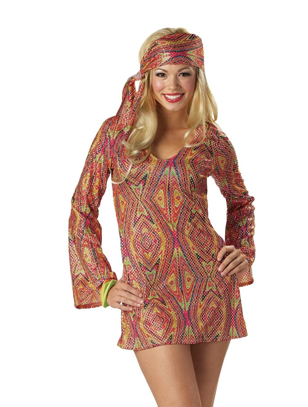 Women’s California Costume Adult Size Medium Halloween Costume Hippie Disco Girl